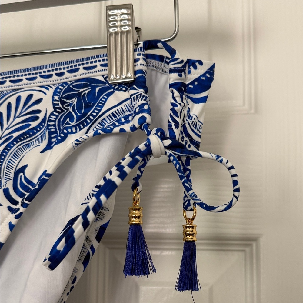 La Blanca Blue and White Floral Tie-Side Bikini Bottoms - Picture 6 of 10